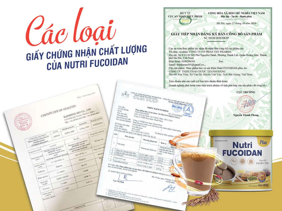 Các loại giấy chứng nhận khẳng định chất lượng của Nutri Fucoidan